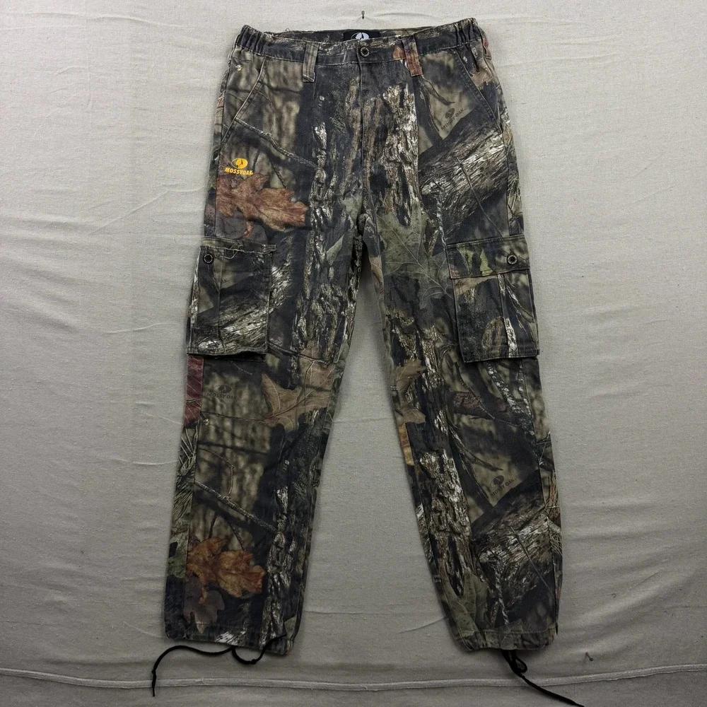 Mossy Oak Cargo Pants Mens 31x29 Camo Brown Green Drawstring Hem Outdoor Utility